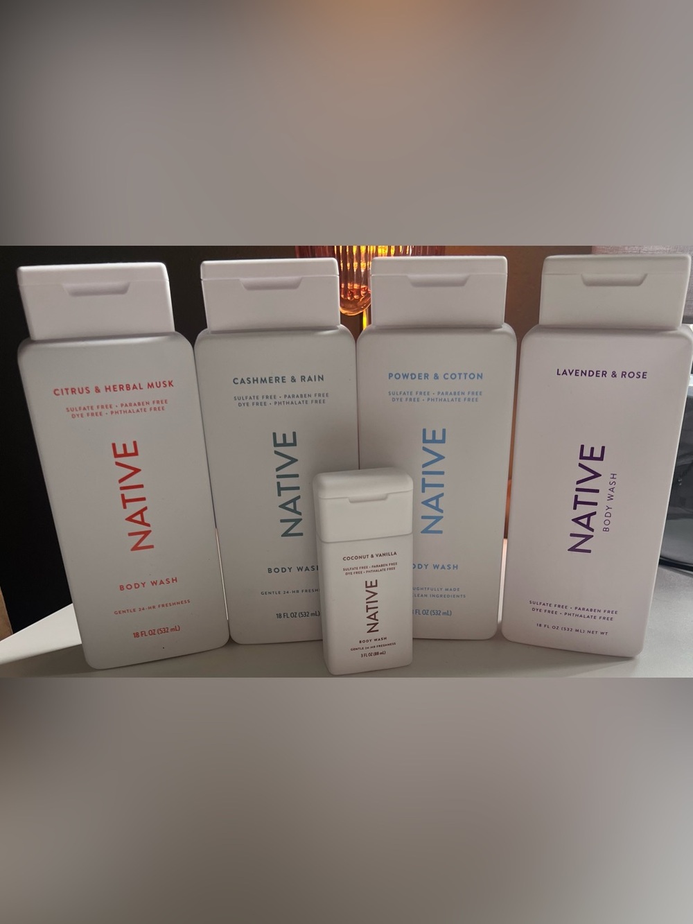 Native Body Wash Bundle 4 Full Size Bottles + 1 Travel Size Bottle All Brand New